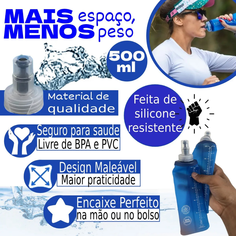 Garrafa De água Corrida Flexível Garrafa Dobravel De Silicone Para Academia Soft Water Bag TPU Folding Flask 500ML