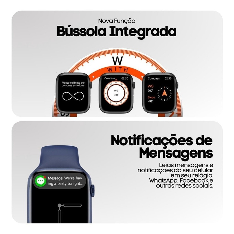 Smartwatch W29 Pro Serie 9 Ilha Dinamica Nfc Bussola Armazena Arquivo foto musica